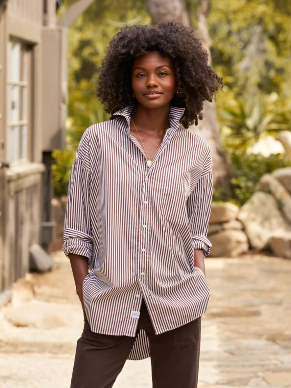 Frank & Eileen Shirley Oversized Button-Up Shirt Brown Stripe XS